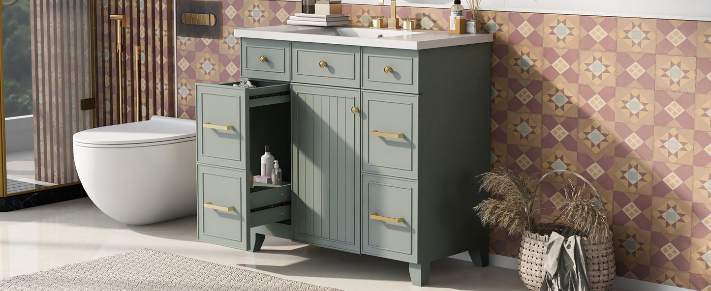 36" Bathroom Vanity Cabinet with Sink Top Combo Set, Green, Single Sink, Shaker Cabinet with Soft Closing Door and Drawer