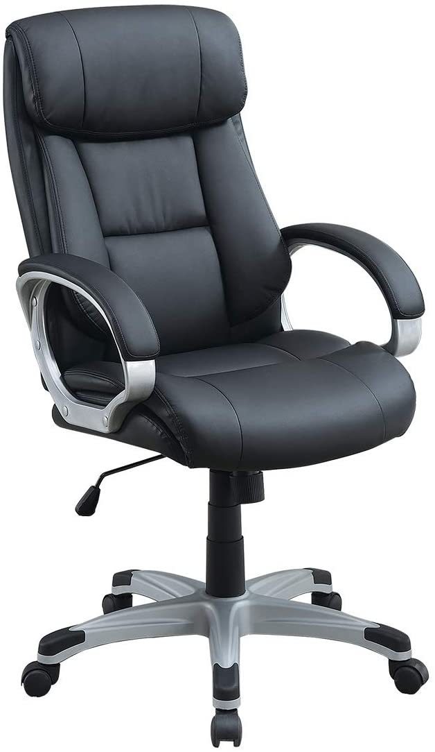 Classic 1pc Office Chair Black Color Cushioned Headrest Adjustable Work Silver Armrest