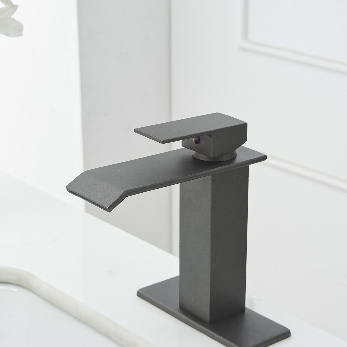 Matte Gray Waterfall Bathroom Faucet with Single Handle