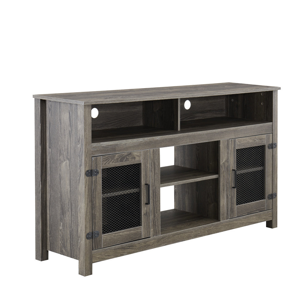 Industrial Style Electric Fireplace TV Stand with Storage Cabinet, Fits up to 65 Flat Screen TV, Grey