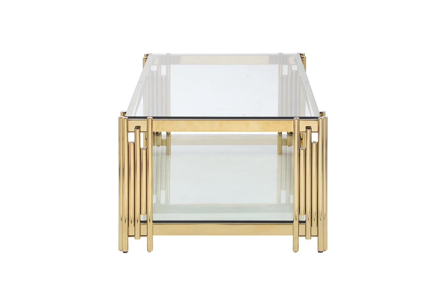 Luxurious Golden Stainless Steel Double-Layer Coffee Table - Modern Elegance for Your Living Room