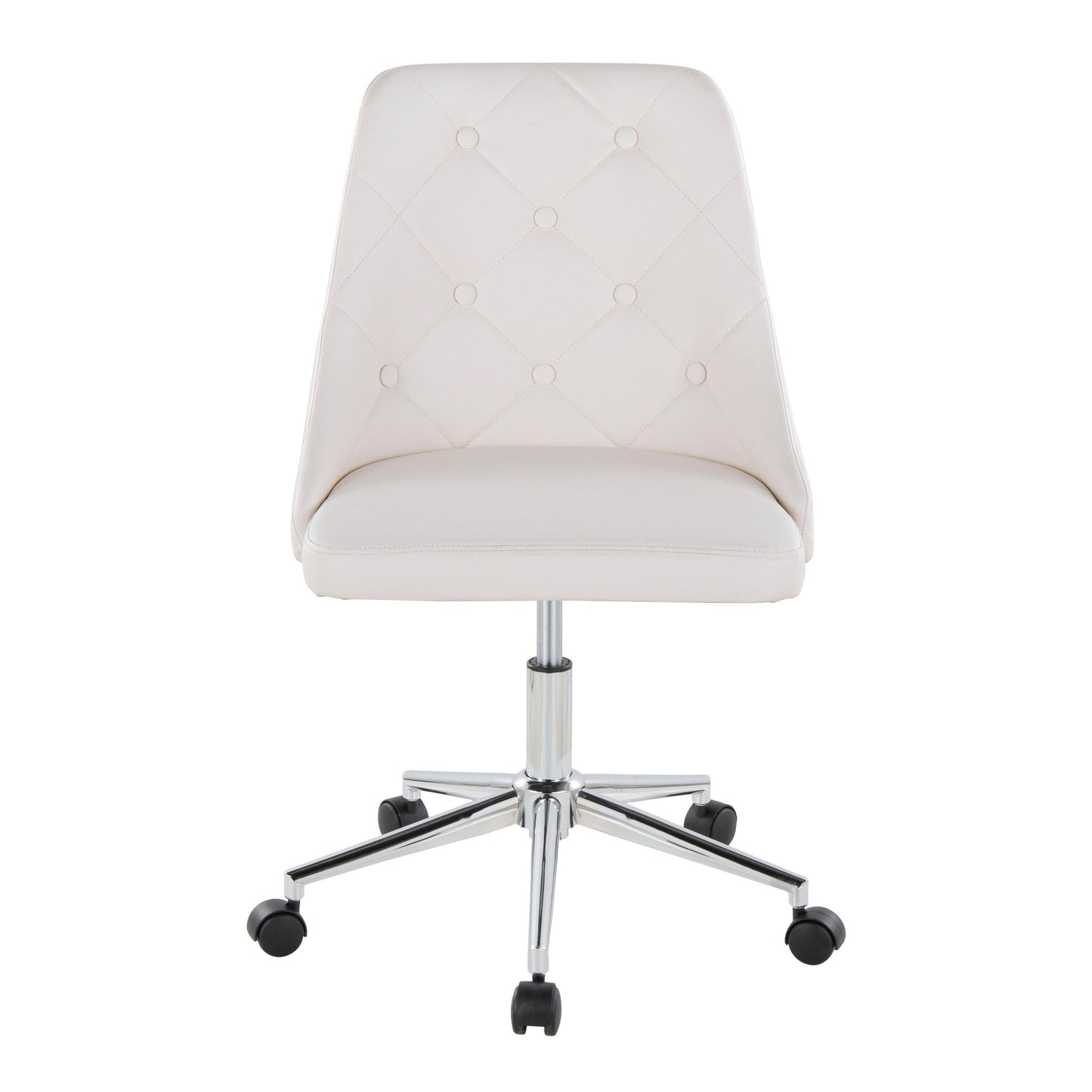 Marche Contemporary Swivel Task Chair with Casters in Chrome Metal and White Faux Leather by LumiSource