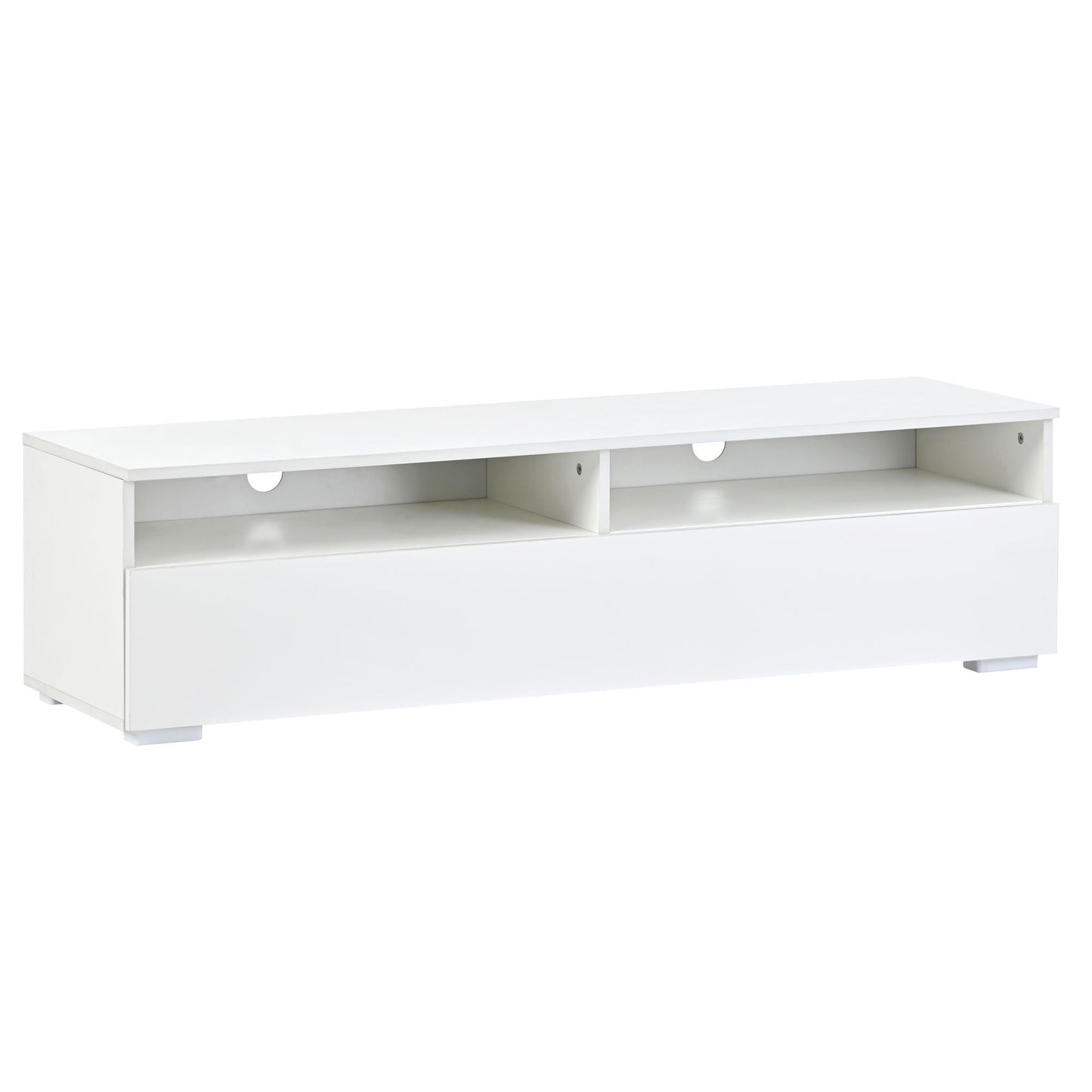 Modern White LED Entertainment Center with Rattan Style Accents and Color Changing Lights