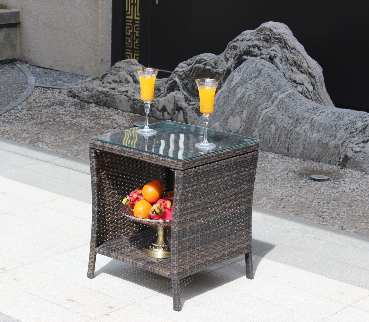 Elegant Outdoor Rattan Coffee Table with Tempered Glass Top