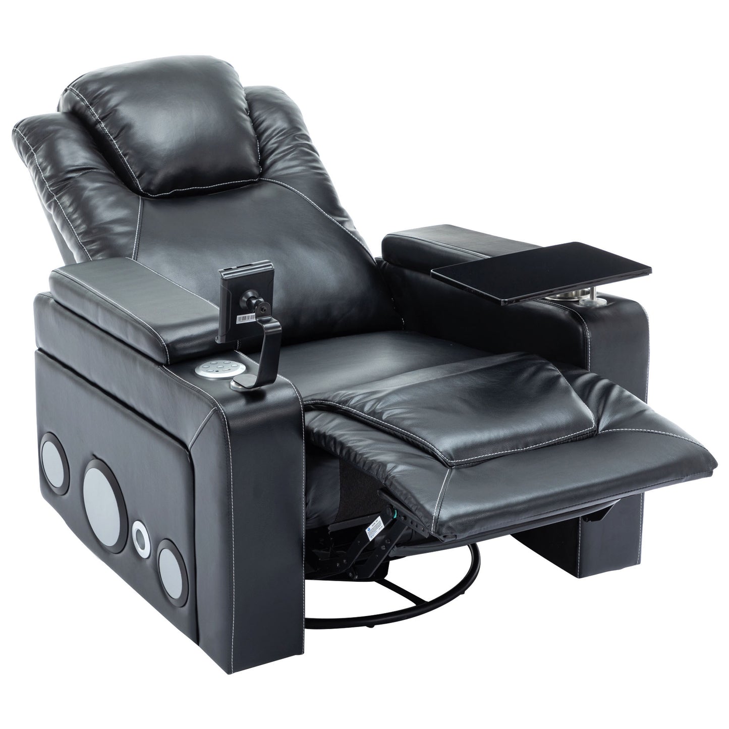 Luxurious Bluetooth Surround Sound Power Recliner with Swivel and Storage, Black