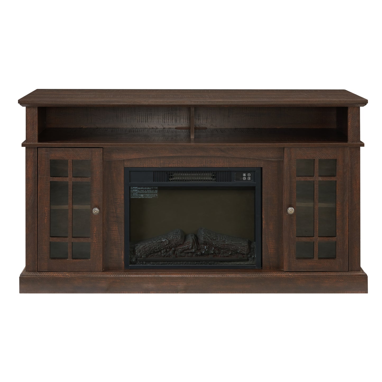 Modern Espresso TV Stand with Fireplace Insert and Open/Closed Storage for TVs Up to 65