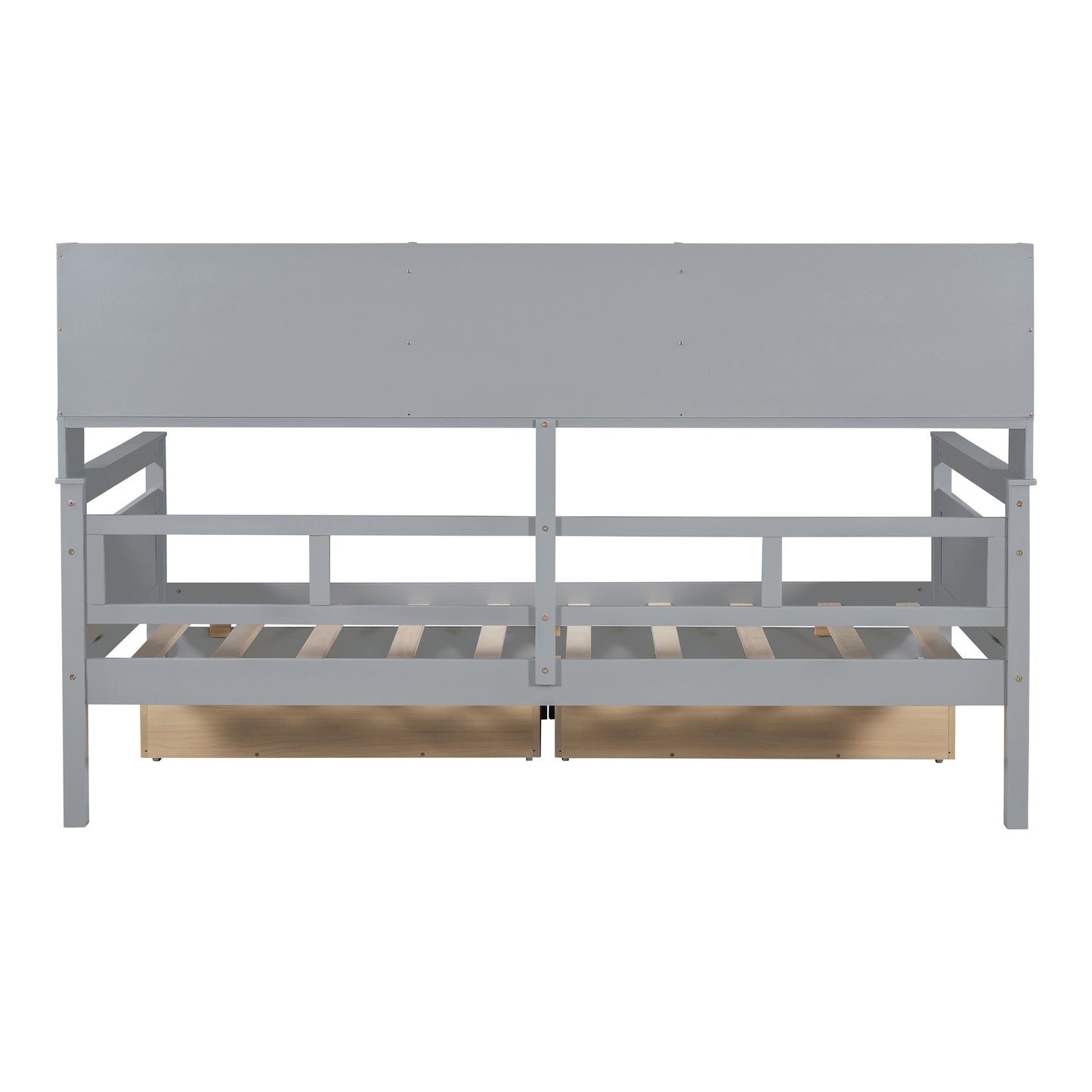 Twin size Daybed, Wood Slat Support, with Bedside Shelves and Two Drawers, Gray