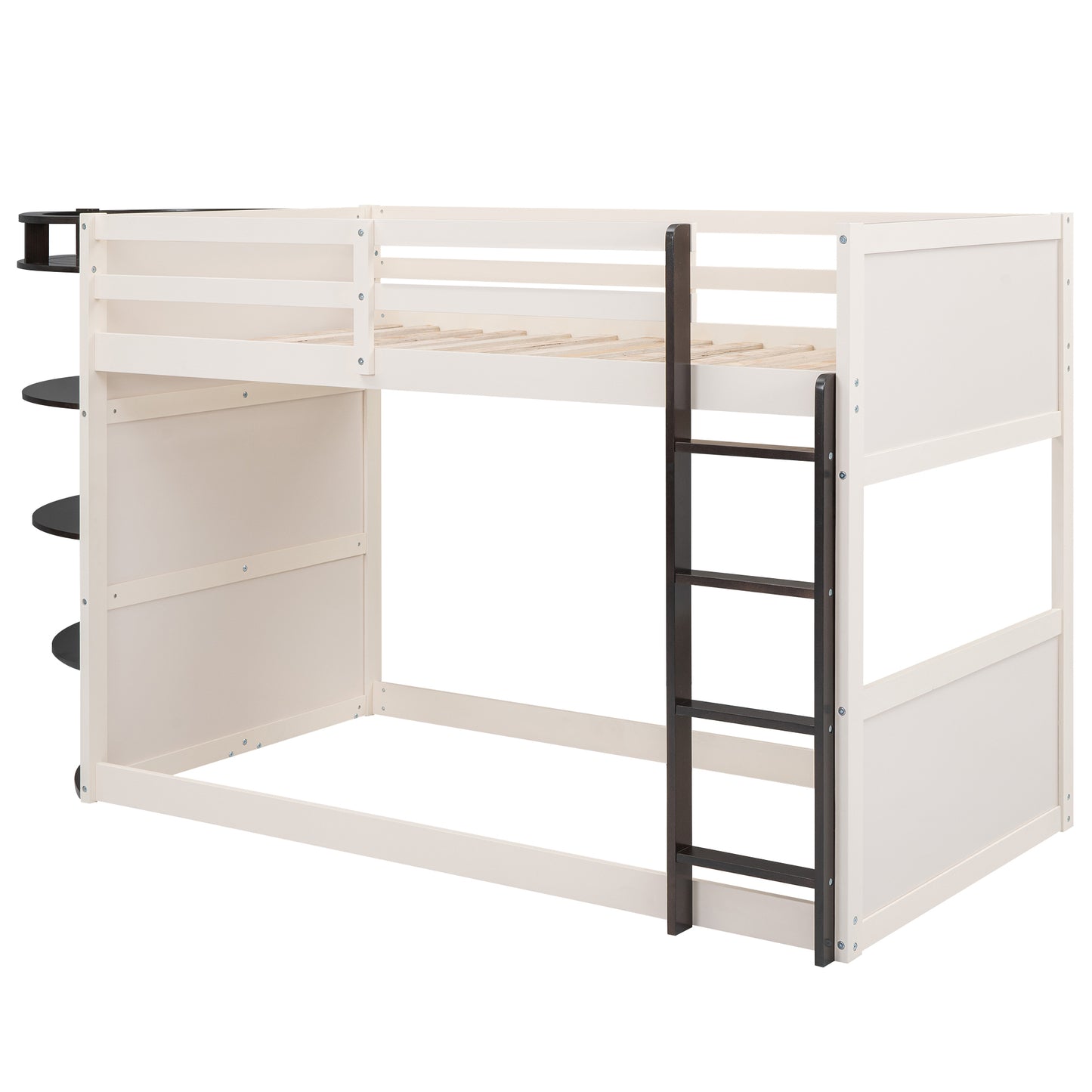 Boat-Themed Bunk Bed with Storage Shelves, Cream+Espresso