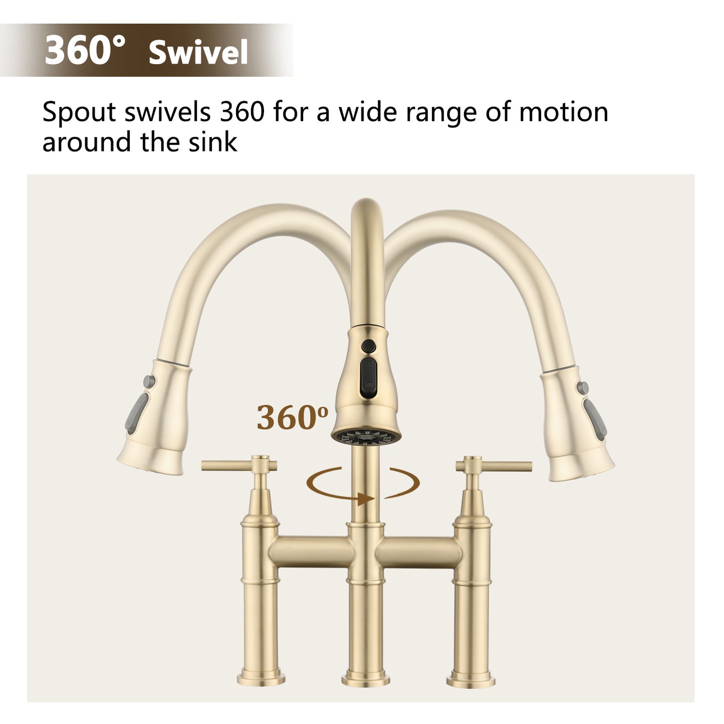 Double Handle Bridge Kitchen Faucet With Pull-Down Spray Head