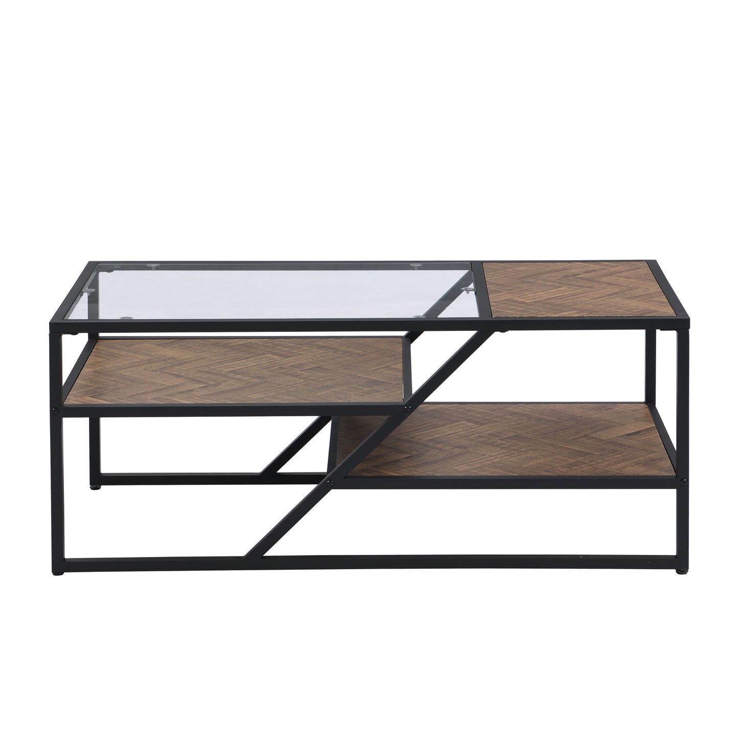 Sleek Black Coffee Table with Tempered Glass Top and Storage Shelf: Ideal for Living Room and Bedroom