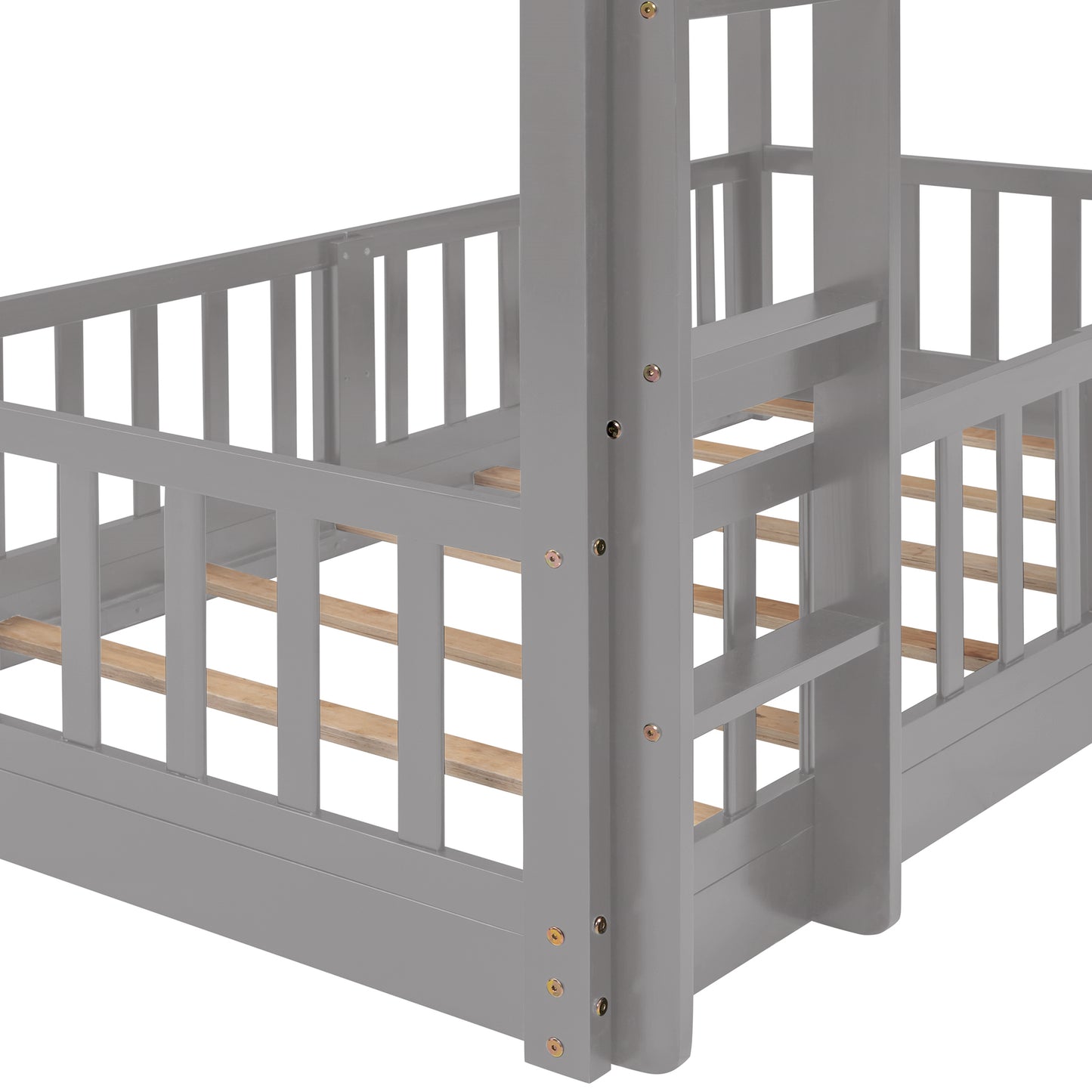 Gray Twin Bunk Bed with Slide, Ladder, and Space-Saving Design for Cozy Bedrooms