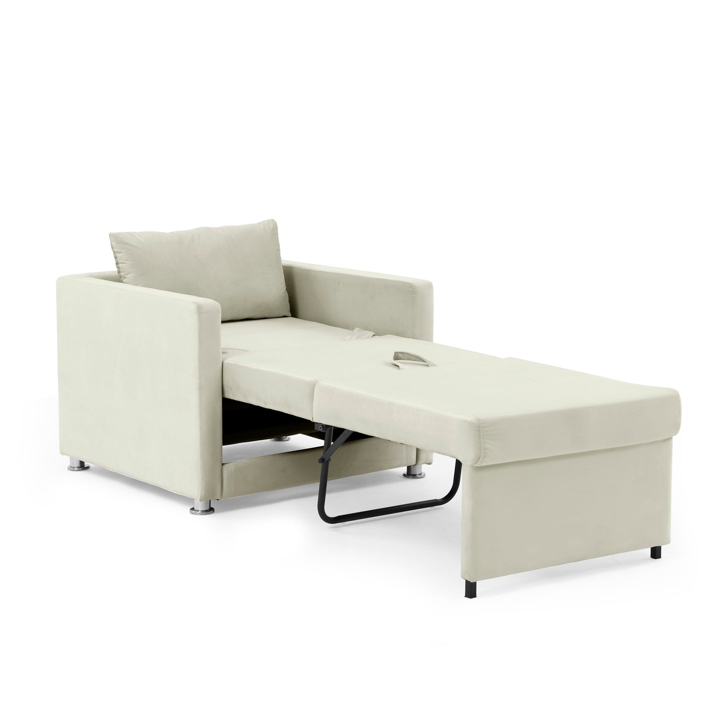 Sofa Bed Chair 2-in-1 Convertible Chair Bed, Lounger Sleeper Chair for Small Space with One Pillow, Beige Velvet