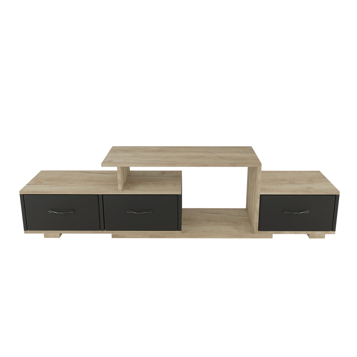 Elegant Light Brown and Black TV Stand with Foldable Fabric Drawer