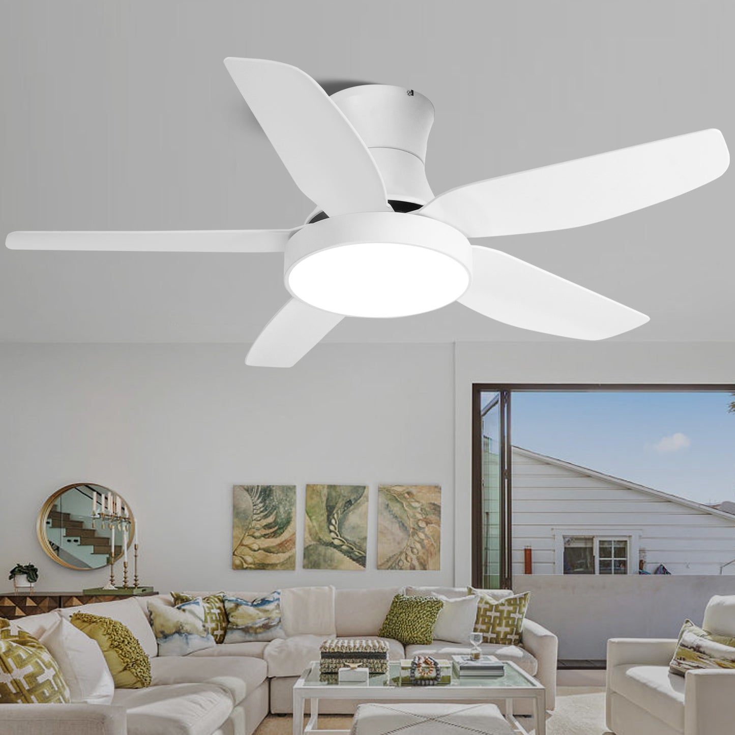 46 Inch LED Ceiling Fan with White Finish