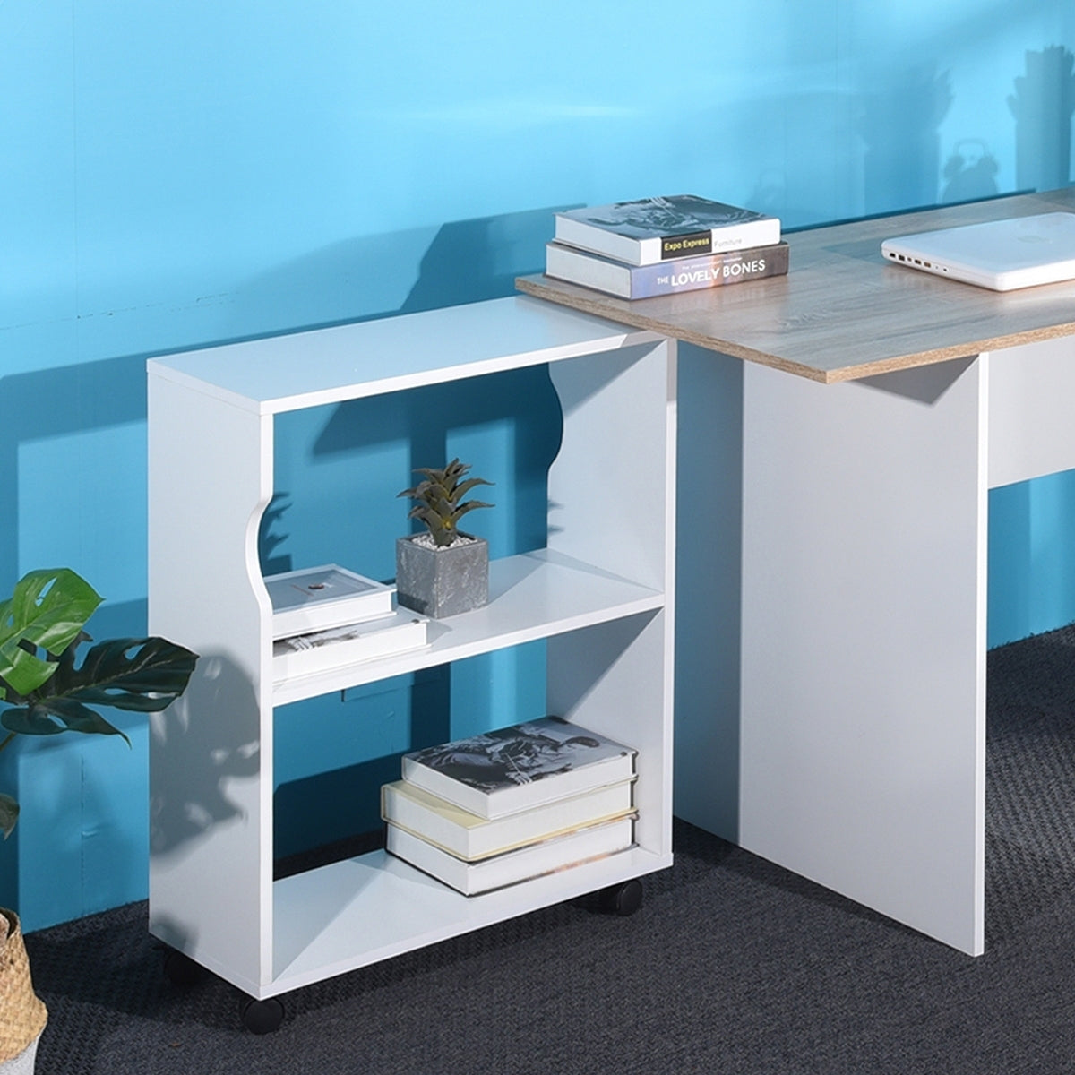 Oak & White Modern Computer Desk with Removable Bookcase - 47.4 L