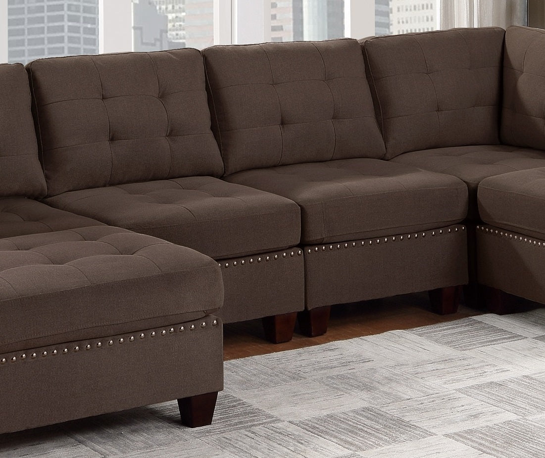 Elegant Black Coffee Modular Sectional Sofa Set with Tufted Nail head Accents