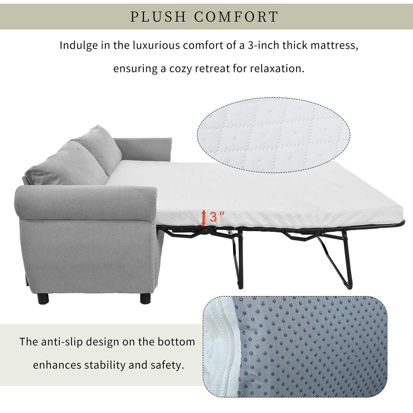 U_Style 80.7'' 2-in-1 Sofa Bed Sleeper with Large Memory  Mattress(63''*70.9*3.3 inch), for Living Room Spaces  Bedroom