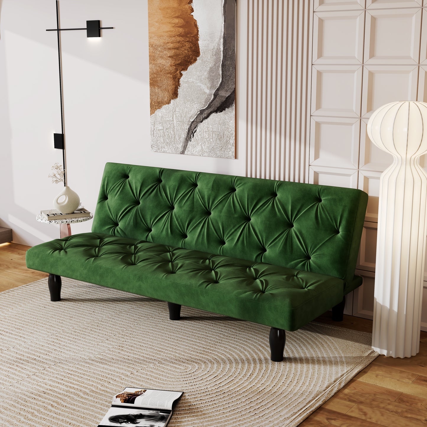 Elegant Green Velvet Sofa Bed with Adjustable Comfort Settings