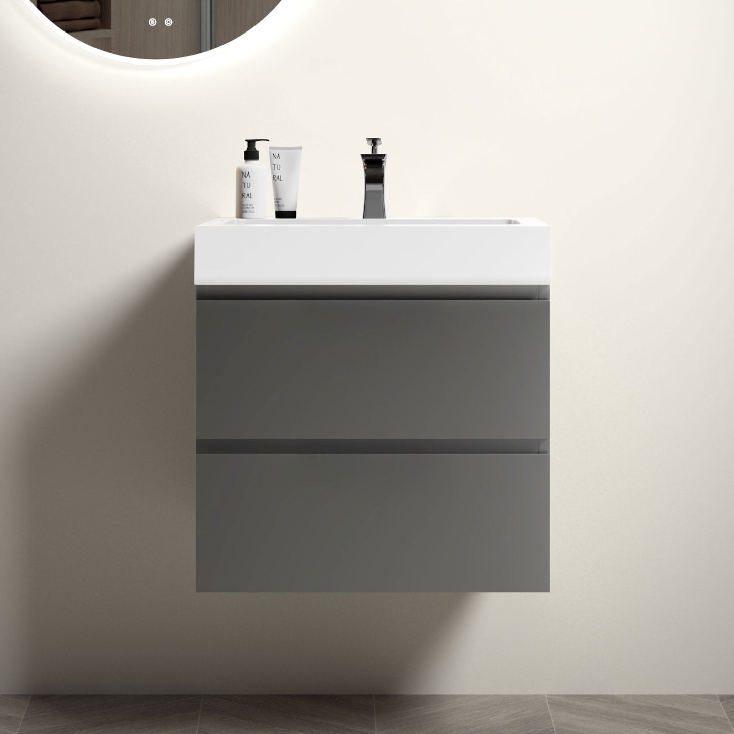 Alice-24W-102,Wall mount cabinet WITHOUT basin, Gray color, with two drawers