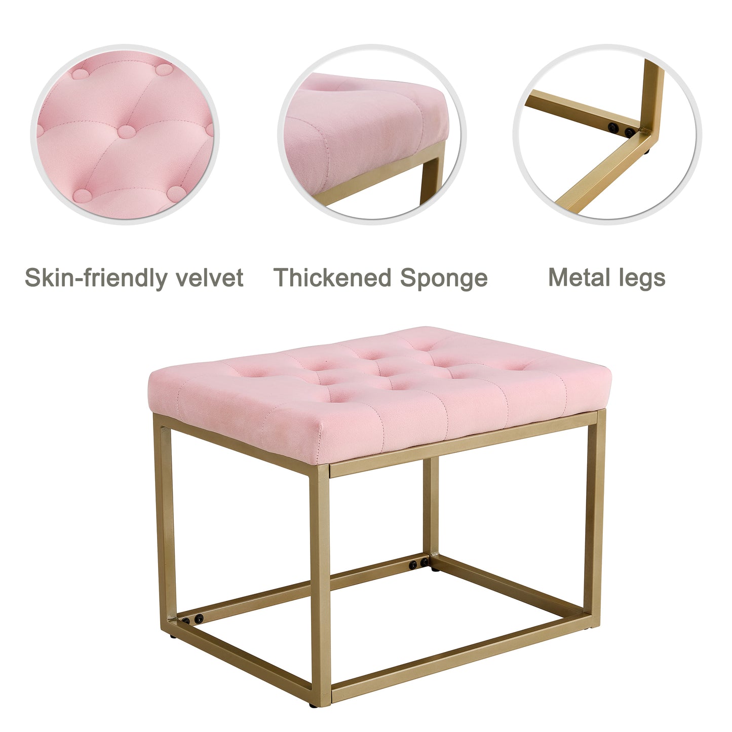 Chair Velvet Shoe Changing Stool, Footstool, Square Cushion Foot Stool, Sofa stool, Rest stool,Low Stool .Step Stool, Small Footrest .Suitable for Clothes Shop,Living Room, Porch,Pink BenchST-001-PI