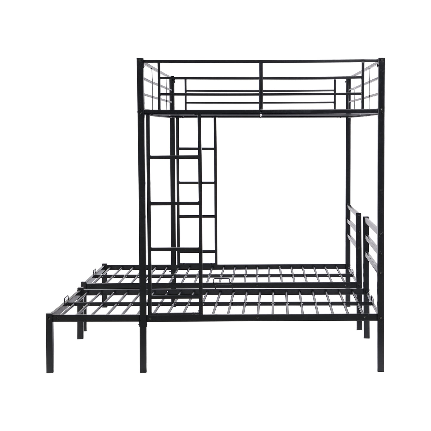 Black Metal Bunk Bed with Built-in Shelf for Twin & Full Size