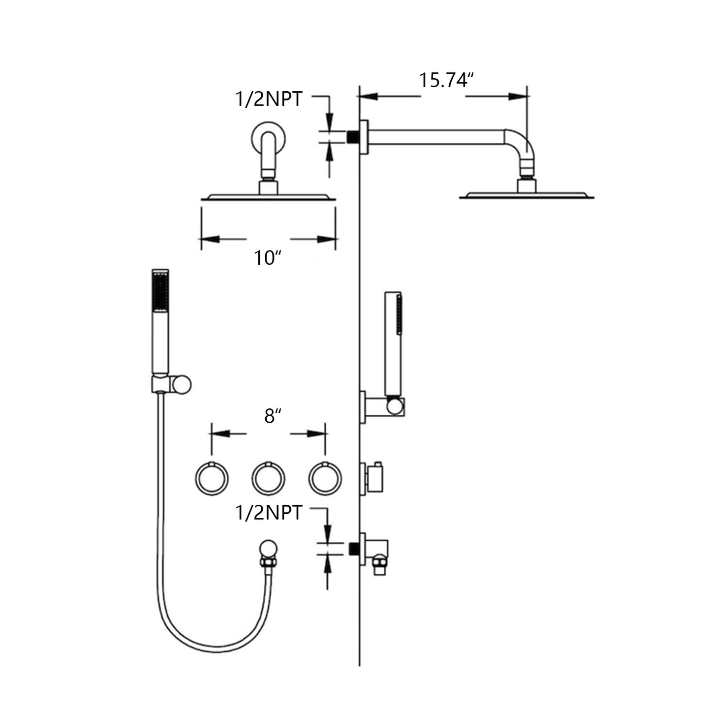 Matte Black Contemporary Bathroom Shower Set with Wall Mount