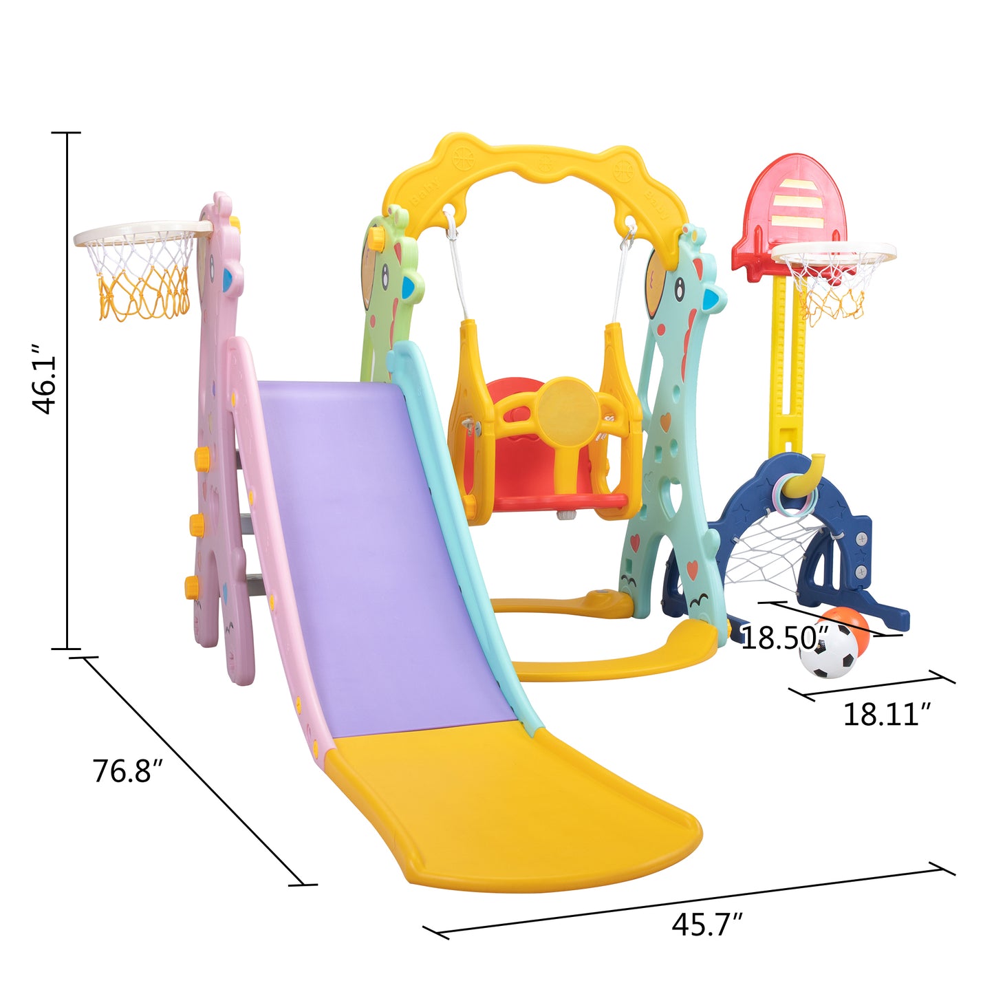 5-in-1 Giraffe-Themed Toddler Playground Set with Slide, Swing, and Ball Games