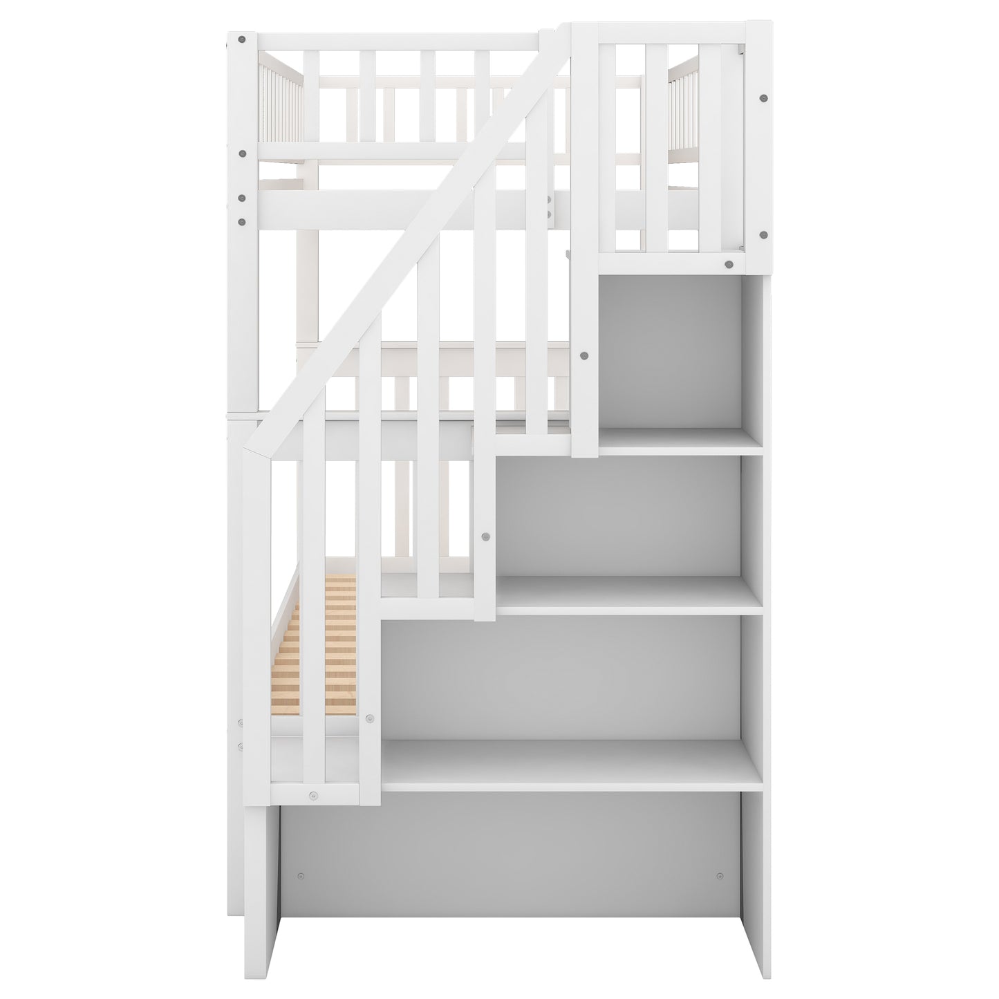 White Twin Bunk Bed with Trundle, Storage, and Convertible Design