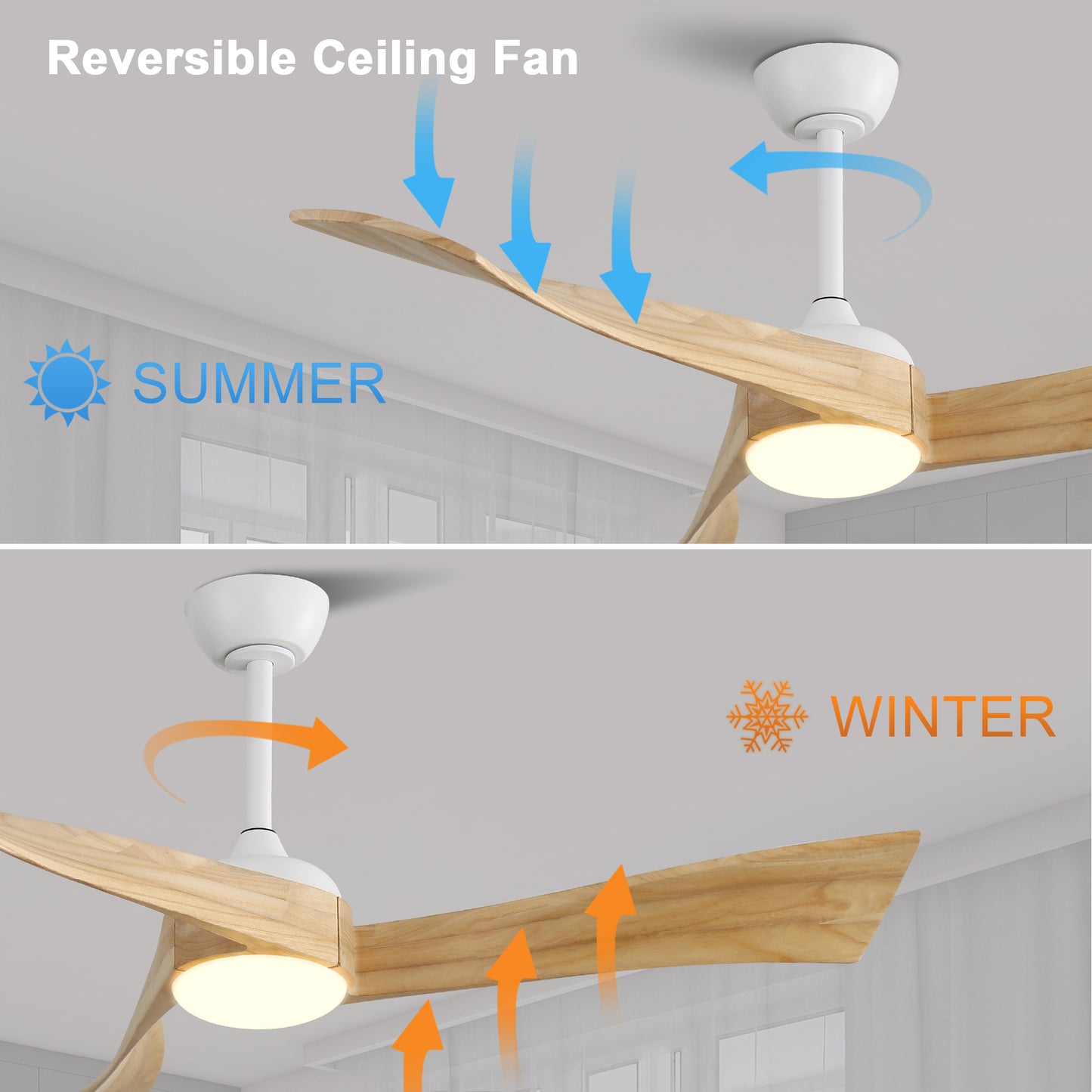 52 Modern White Wood Ceiling Fan with 6-Speed Remote-controlled DC Motor & Energy-saving Features