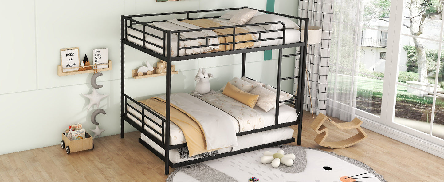 Stylish Contemporary Metal Bunk Bed with Trundle - Sleek Black Design