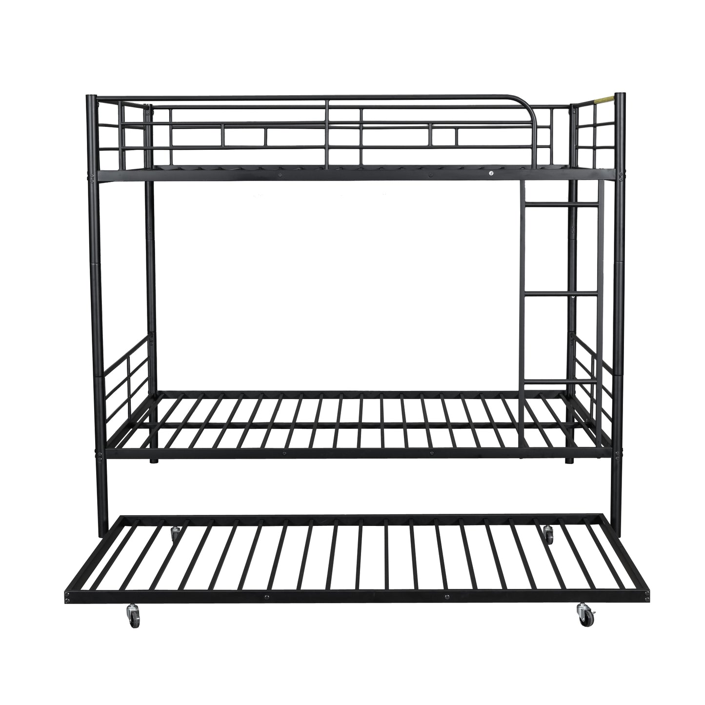 Stylish Contemporary Metal Bunk Bed with Trundle - Sleek Black Design