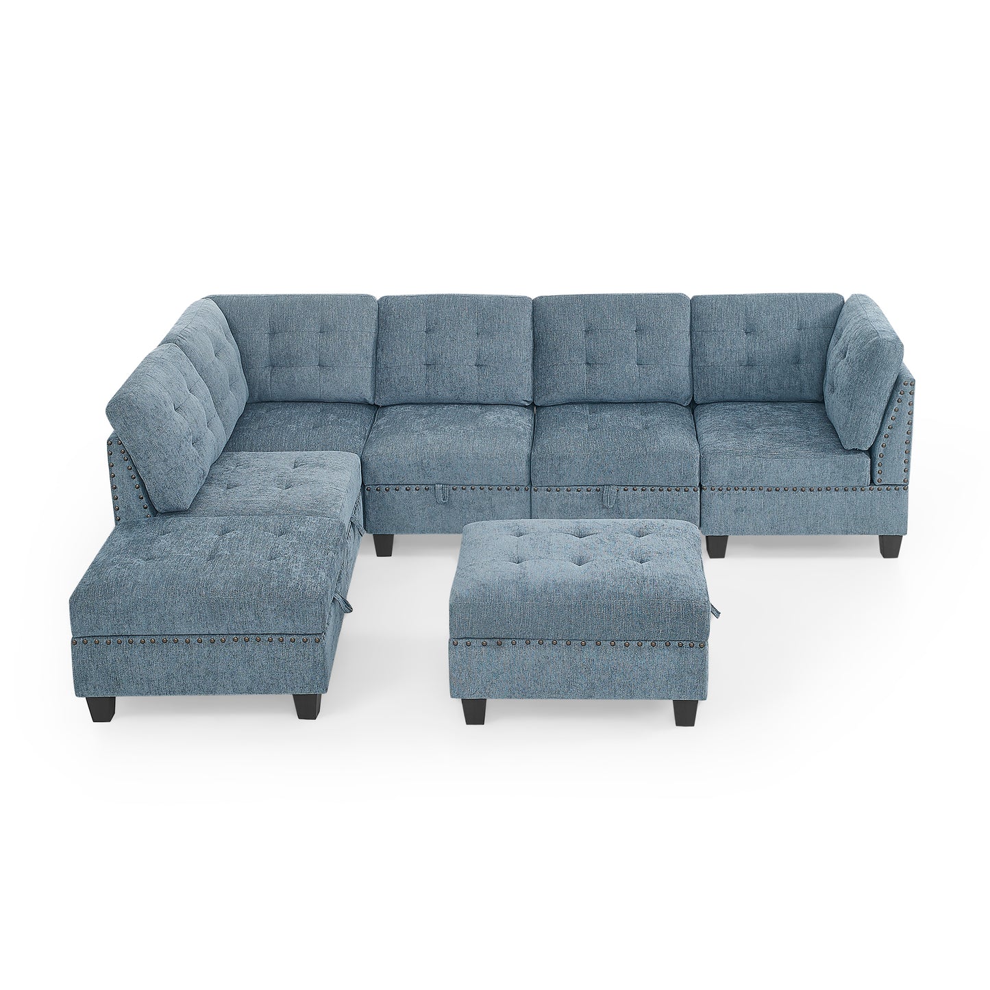 Navy Blue L Shape Modular Sectional Sofa with DIY Combination