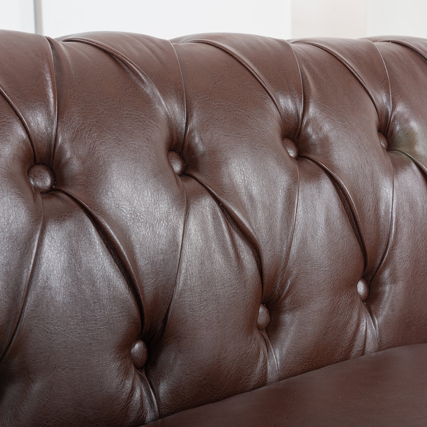 Elegant Dark Brown 84.65 PU Leather Chesterfield Three Seater Sofa with Rolled Arms