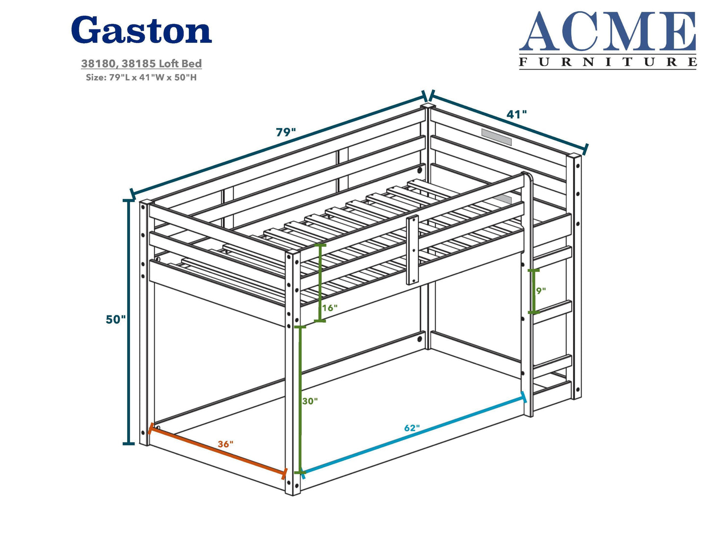 Gaston Loft Bed, Espresso 38185