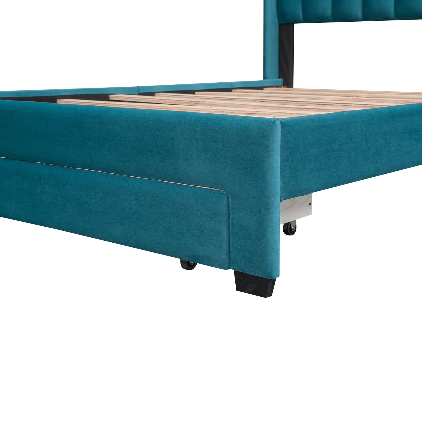 Full Size Storage Bed Velvet Upholstered Platform Bed with a Big Drawer - Blue