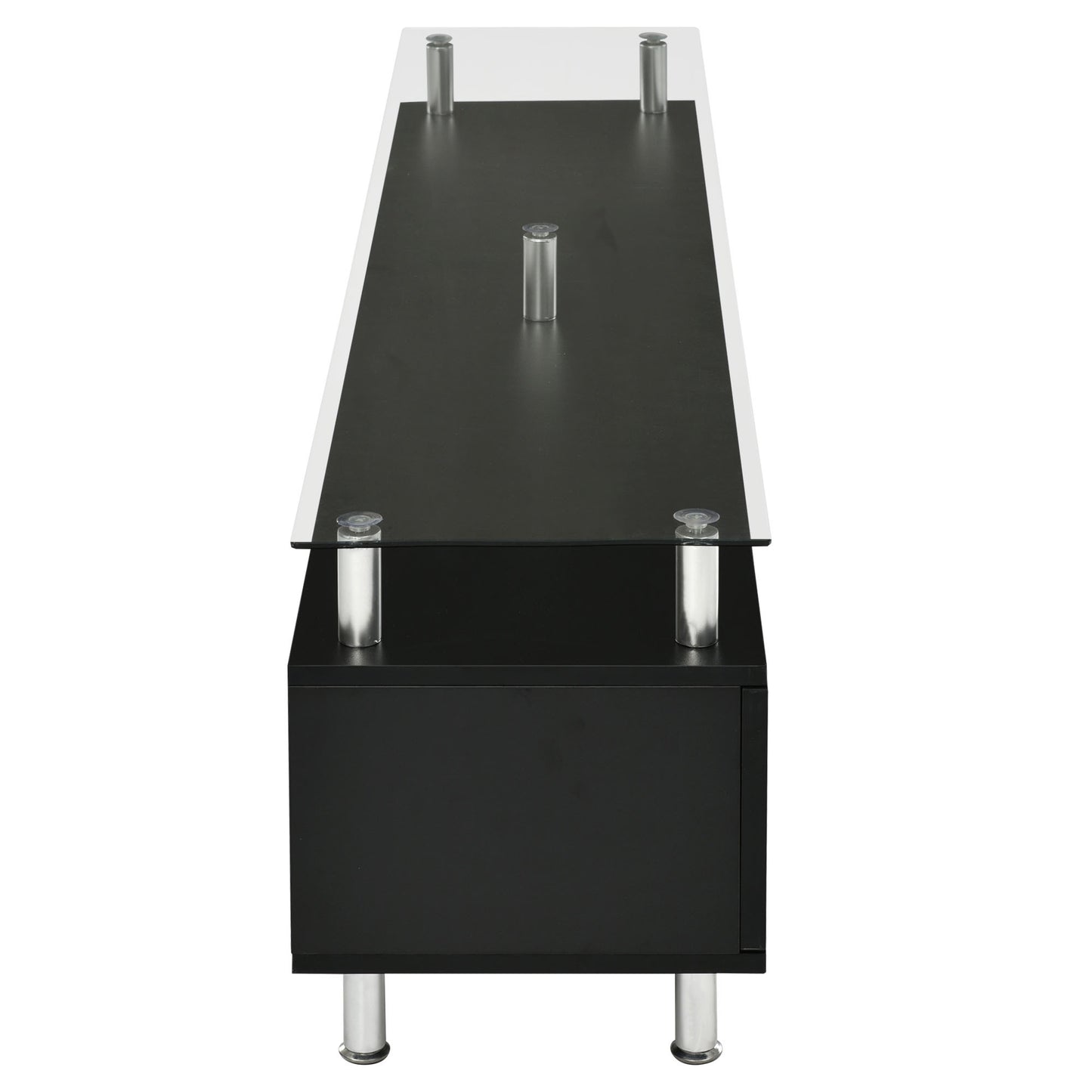 Modern Black Glass TV Stand with Sliding Door