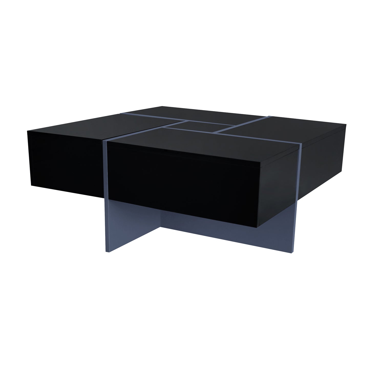 Puzzle Design Coffee Table with Extendable Sliding Tabletop and Hidden Storage Compartments