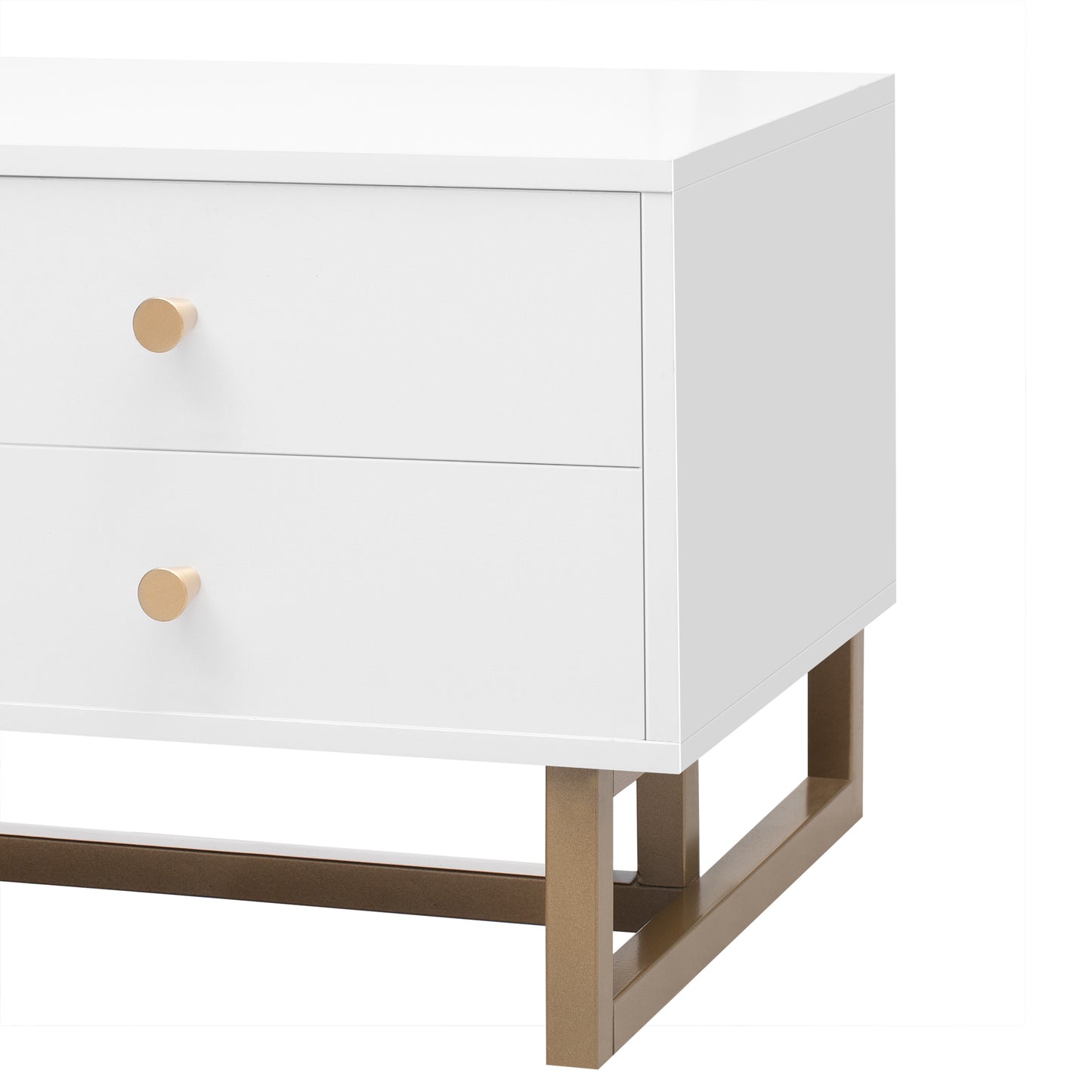 Modern White TV Stand with Storage Drawers and Cabinet