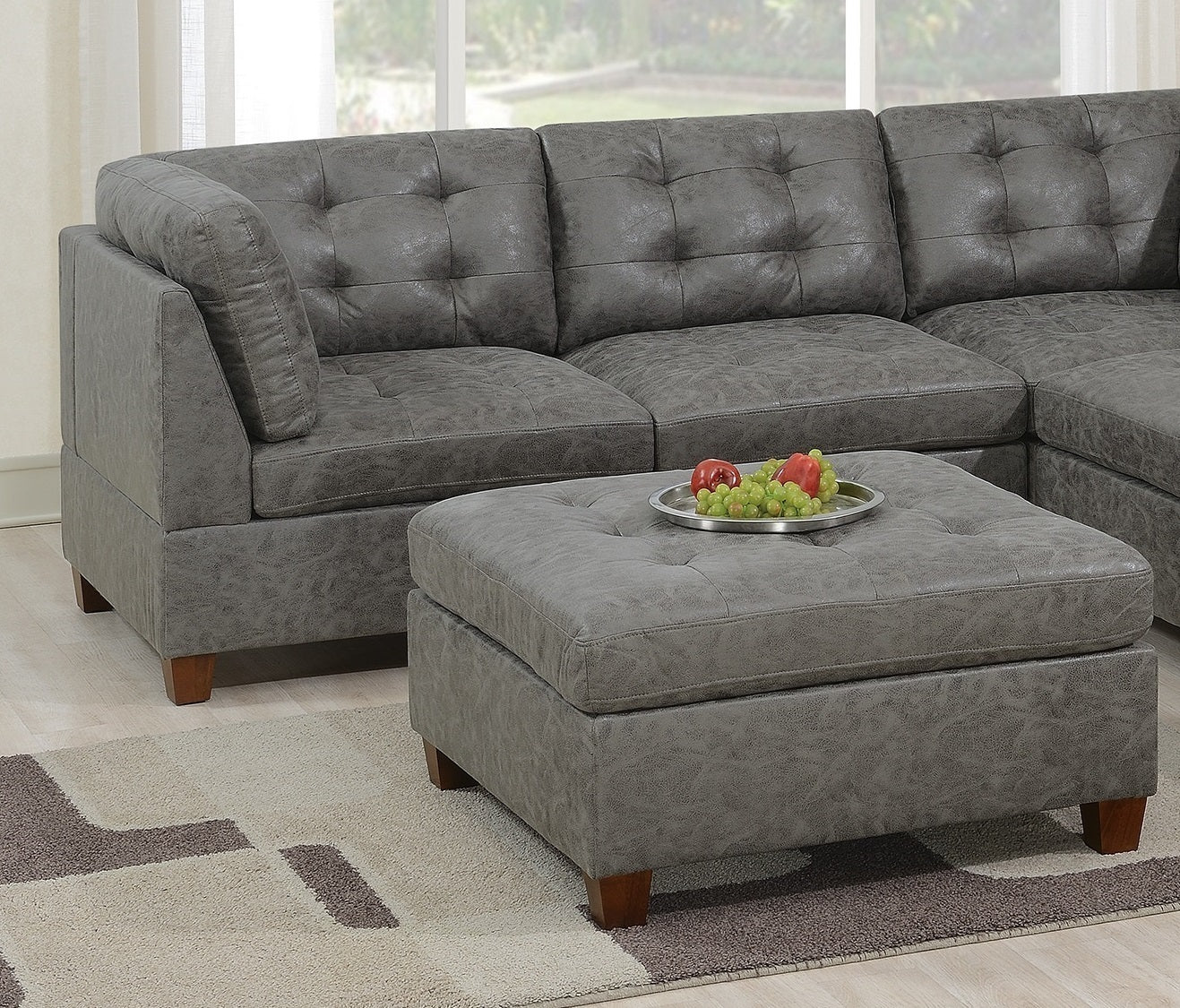 Elegant Antique Grey Modular Sectional Sofa Set with Leatherette Upholstery