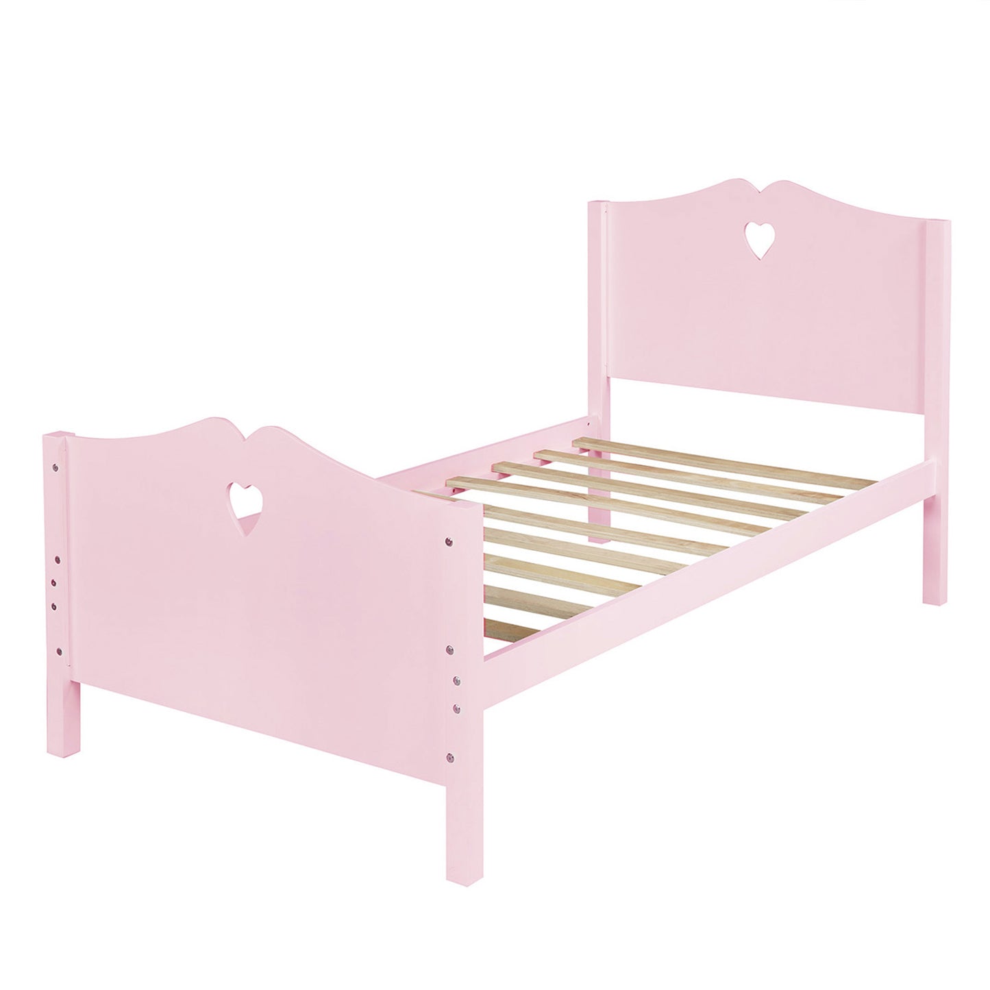 Twin Size Wood Platform Bed with Headboard,Footboard and Wood Slat Support  (Pink)