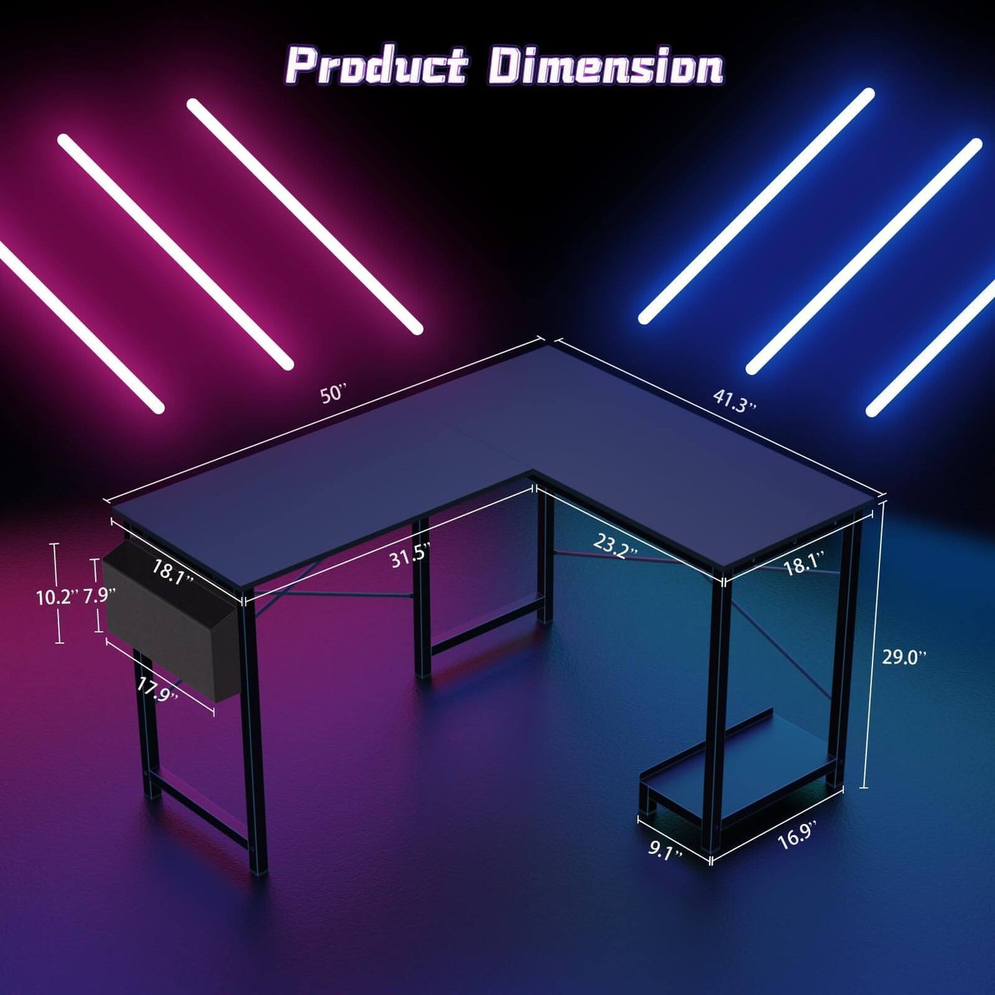 Black L-Shaped Modular Gaming Desk with Integrated Storage Options