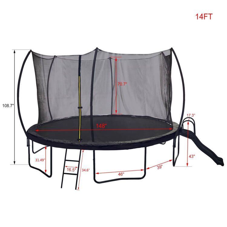 14FT Trampoline with Slide , Outdoor Pumpkin Trampoline for Kids and Adults with Enclosure Net and Ladder