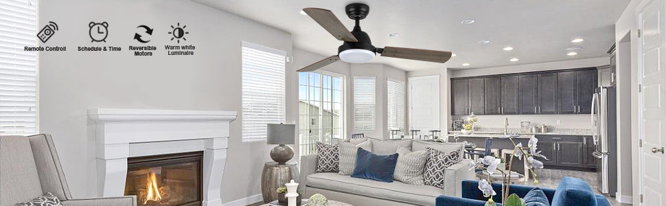 Quiet Breeze 44-inch Ceiling Fan with LED Light, Remote Control, and 6-Speed Modes