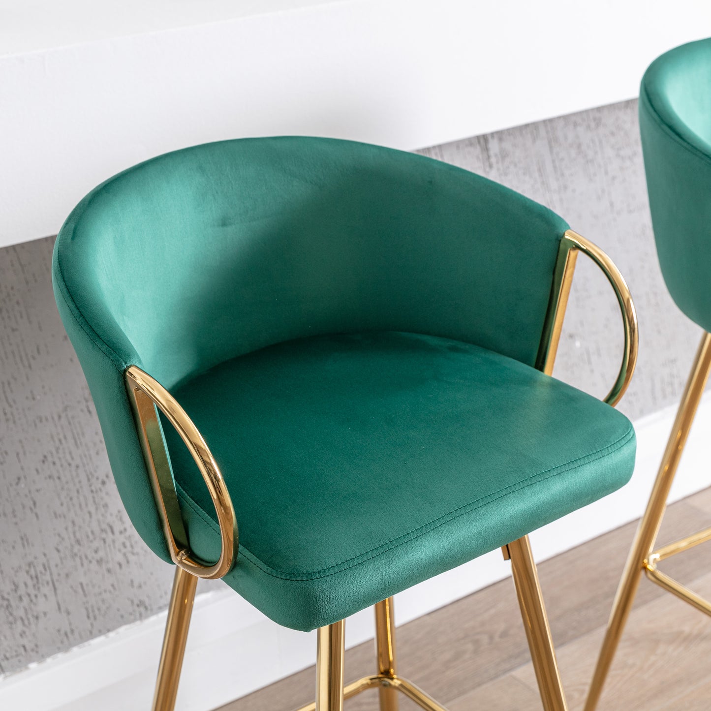 30 Inch Set of 2 Bar Stools,with Chrome Footrest and Base Velvet + Golden Leg Simple Bar Stool,GREEN