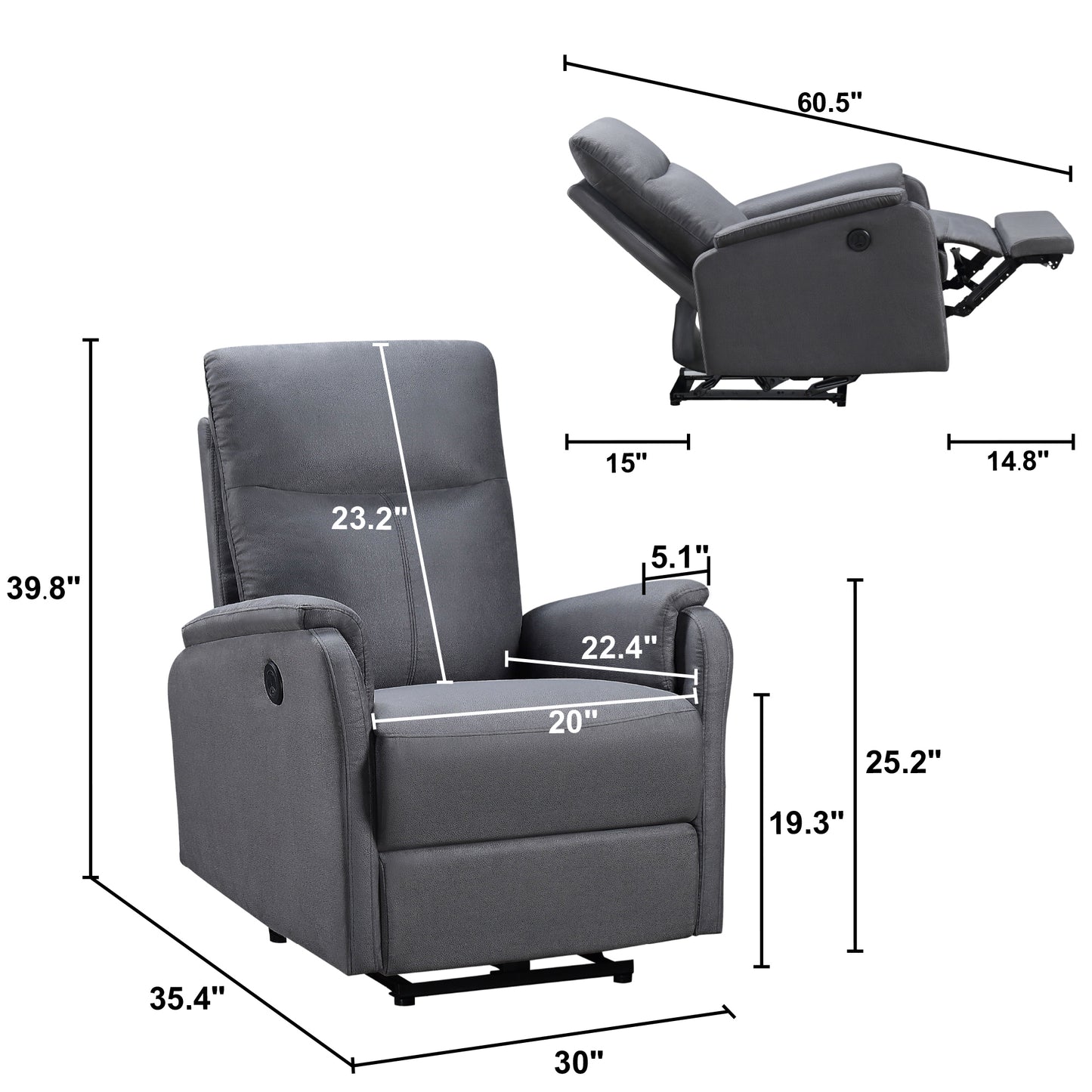 Luxurious Power Recliner Chair with Integrated USB Charging Port