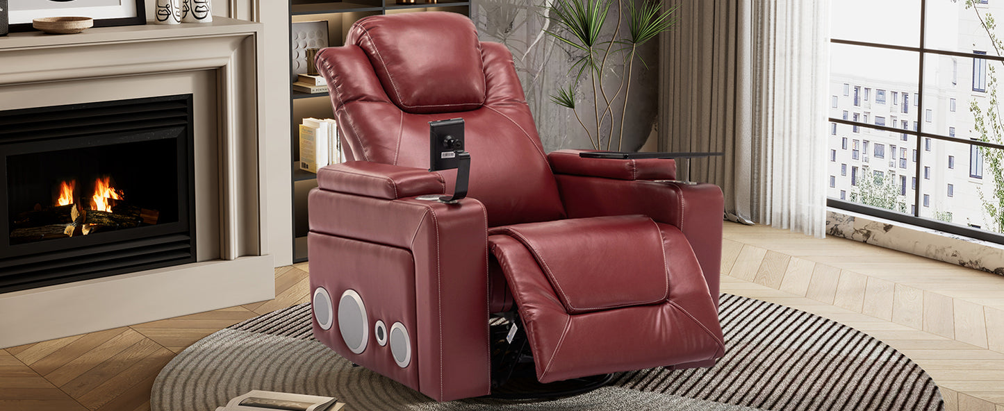 Luxurious 270 Degree Swivel Red Power Recliner with Surround Sound and Removable Tray Table