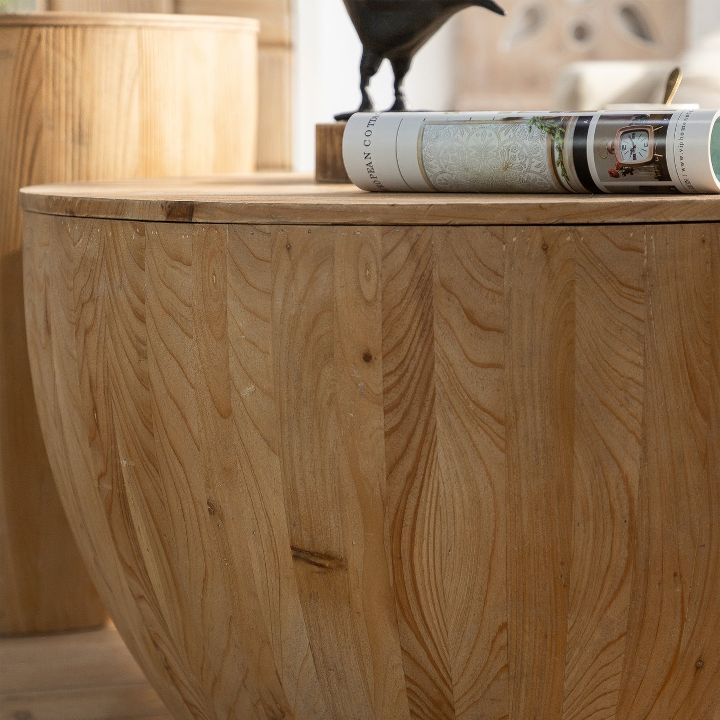 Vintage Style Barrel Design Coffee Table for Home and Office