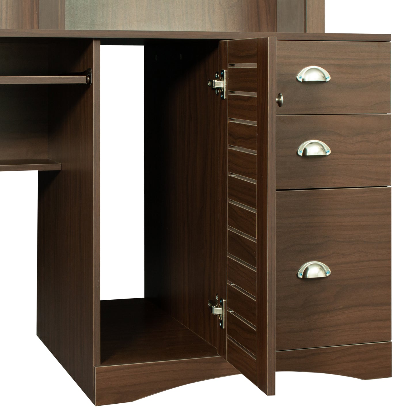 Elegant Walnut Home Office Desk with Hutch and Spacious Storage Capability