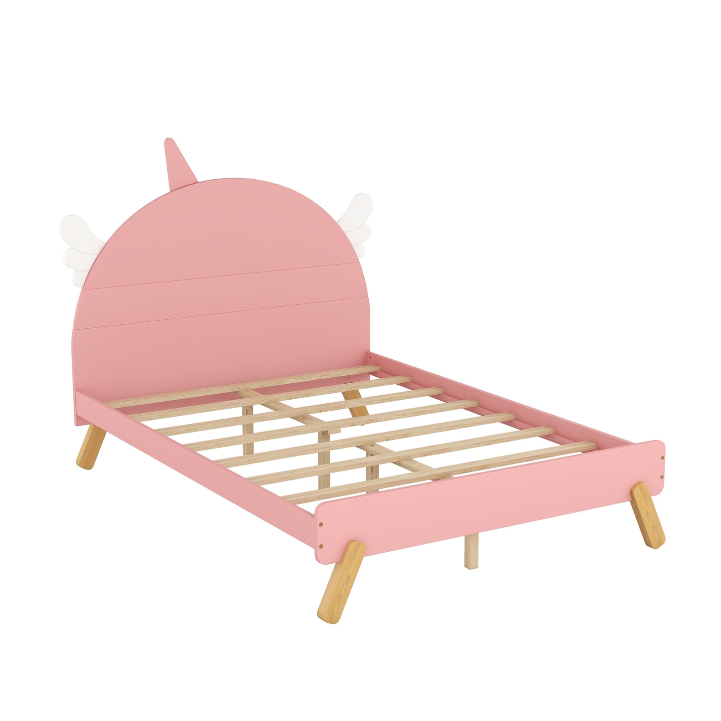 Wooden Cute Bed With Unicorn Shape Headboard,Full Size Platform Bed,Pink