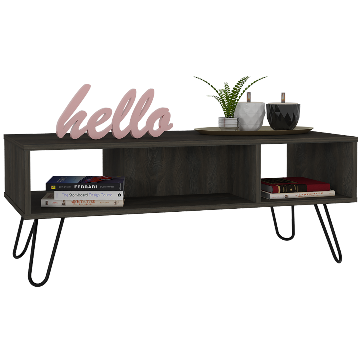 Minnesota Charcoal Coffee Table: Elegant Charcoal Coffee Table with Metallic Legs